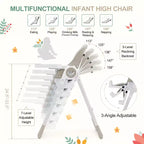 Silla alta plegable gris/verde/caqui con bandeja extraíble, para 1 niño pequeño (de 1 a 4 años)