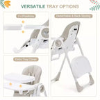 Silla alta plegable gris/verde/caqui con bandeja extraíble, para 1 niño pequeño (de 1 a 4 años)