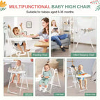 Silla alta plegable gris/verde/caqui con bandeja extraíble, para 1 niño pequeño (de 1 a 4 años)