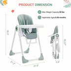 Silla alta plegable gris/verde/caqui con bandeja extraíble, para 1 niño pequeño (de 1 a 4 años)