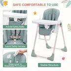 Silla alta plegable gris/verde/caqui con bandeja extraíble, para 1 niño pequeño (de 1 a 4 años)