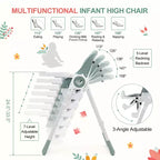 Silla alta plegable gris/verde/caqui con bandeja extraíble, para 1 niño pequeño (de 1 a 4 años)