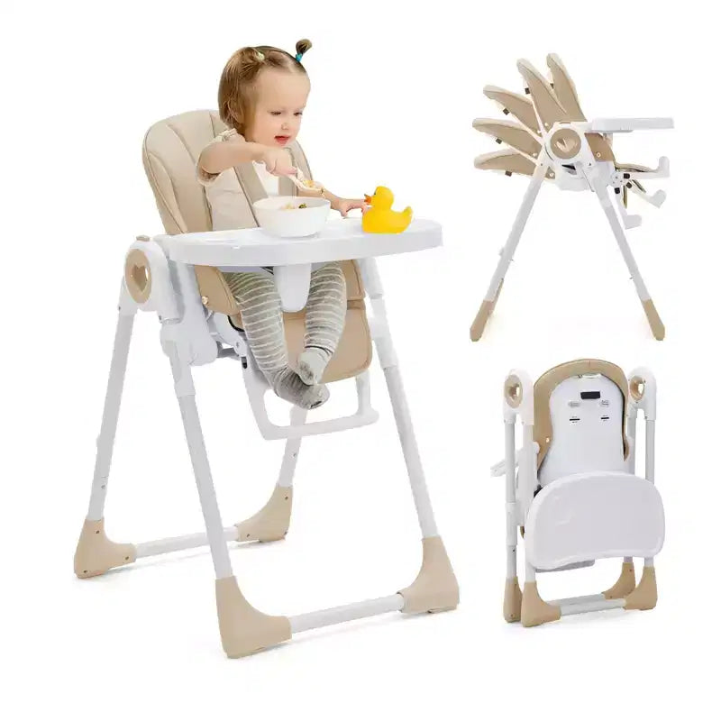 Silla alta plegable gris/verde/caqui con bandeja extraíble, para 1 niño pequeño (de 1 a 4 años)