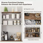 Alacena de cocina independiente gris/blanco de 71" con puertas de vidrio y soporte para microondas