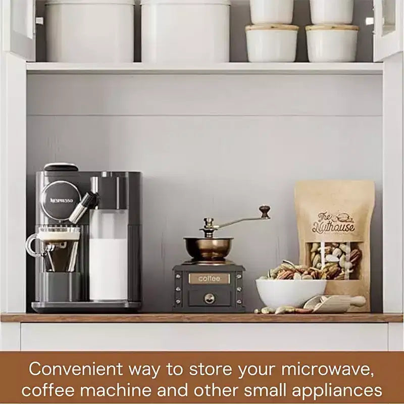 Alacena de cocina independiente gris/blanco de 71" con puertas de vidrio y soporte para microondas