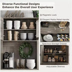 Alacena de cocina independiente gris/blanco de 71" con puertas de vidrio y soporte para microondas