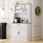 Alacena de cocina independiente gris/blanco de 71" con puertas de vidrio y soporte para microondas