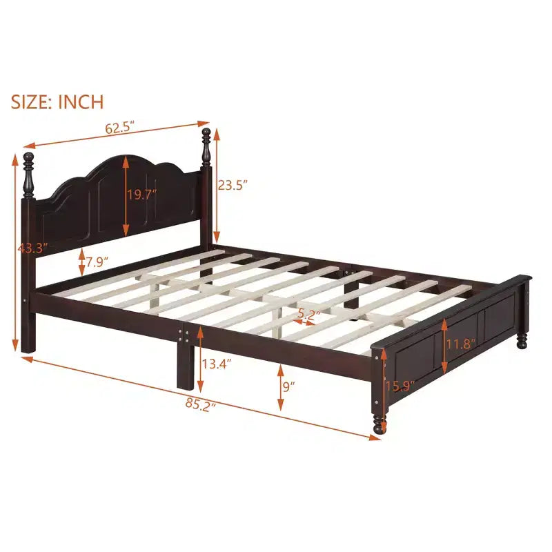 Cama con plataforma de madera retro nogal/blanco con cabecero – Matrimonial/Queen, 2 personas