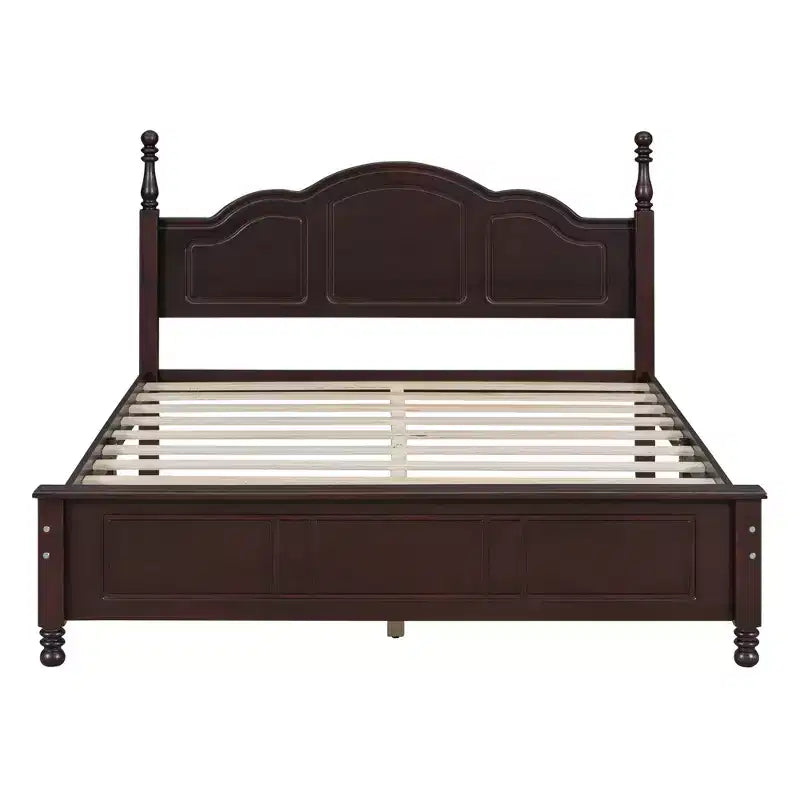 Cama con plataforma de madera retro nogal/blanco con cabecero – Matrimonial/Queen, 2 personas