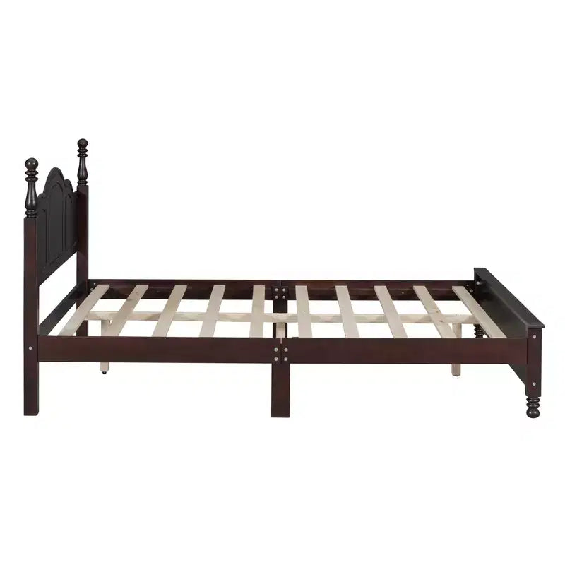 Cama con plataforma de madera retro nogal/blanco con cabecero – Matrimonial/Queen, 2 personas