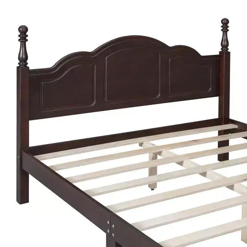 Cama con plataforma de madera retro nogal/blanco con cabecero – Matrimonial/Queen, 2 personas