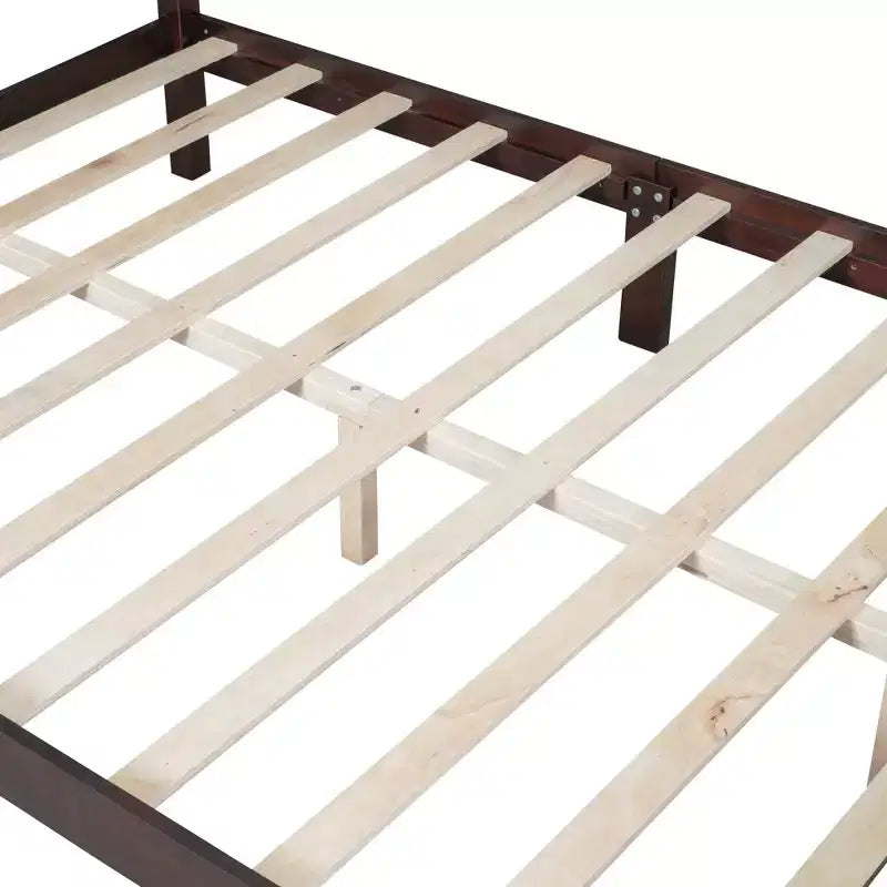 Cama con plataforma de madera retro nogal/blanco con cabecero – Matrimonial/Queen, 2 personas