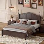 Cama con plataforma de madera retro nogal/blanco con cabecero – Matrimonial/Queen, 2 personas
