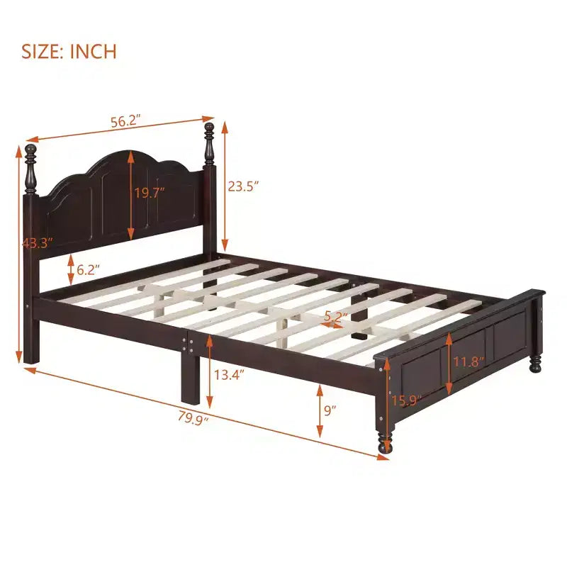 Cama con plataforma de madera retro nogal/blanco con cabecero – Matrimonial/Queen, 2 personas