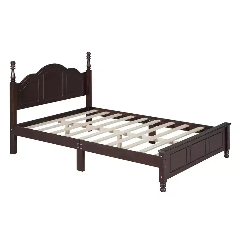 Cama con plataforma de madera retro nogal/blanco con cabecero – Matrimonial/Queen, 2 personas