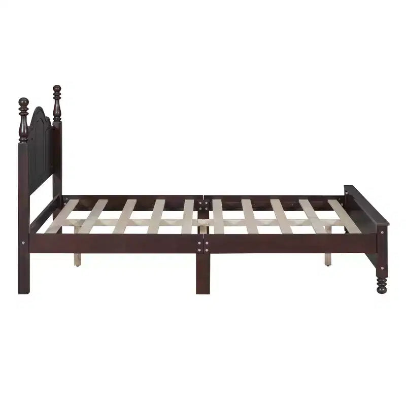 Cama con plataforma de madera retro nogal/blanco con cabecero – Matrimonial/Queen, 2 personas