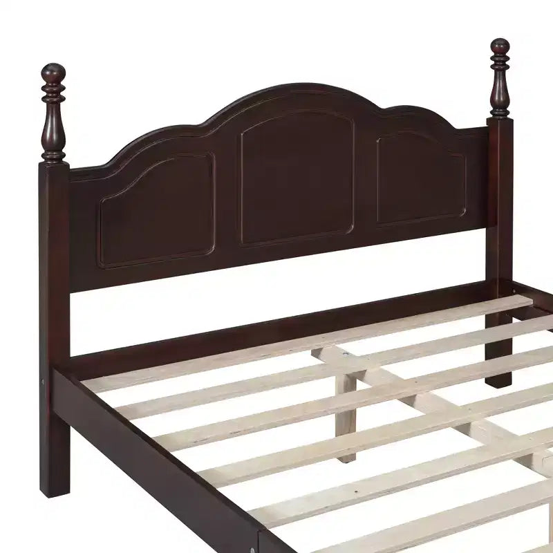 Cama con plataforma de madera retro nogal/blanco con cabecero – Matrimonial/Queen, 2 personas