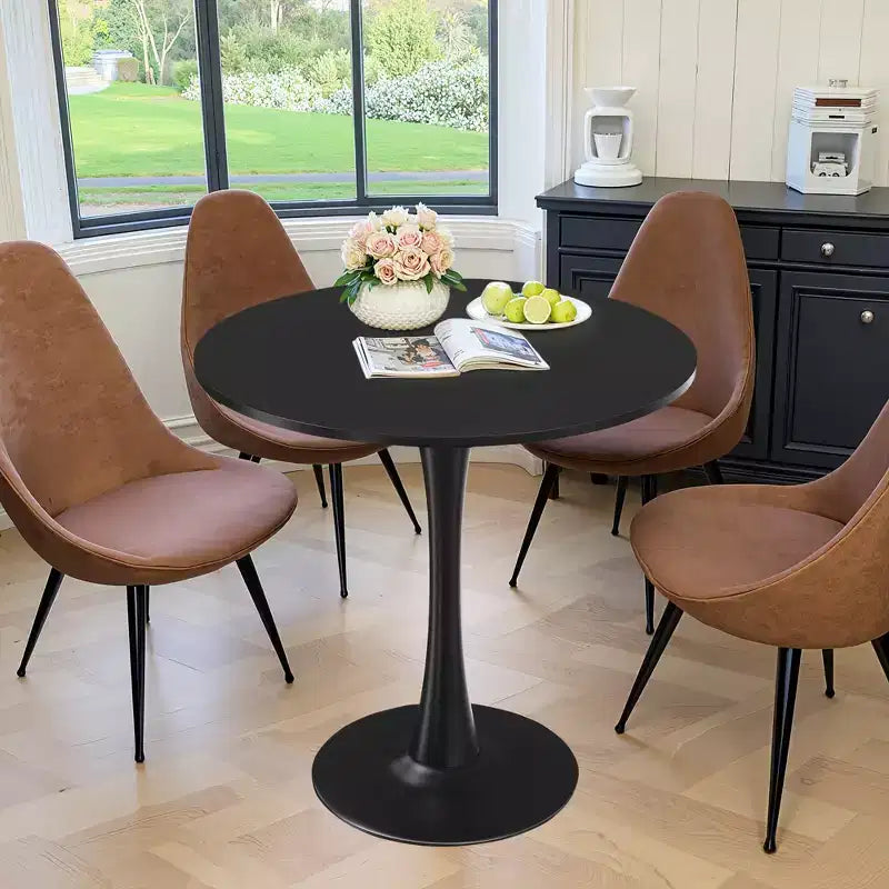 Mesa de comedor redonda negra/marrón/blanca de 80 cm, con tablero de madera, base de metal, con capacidad para 2-4 personas
