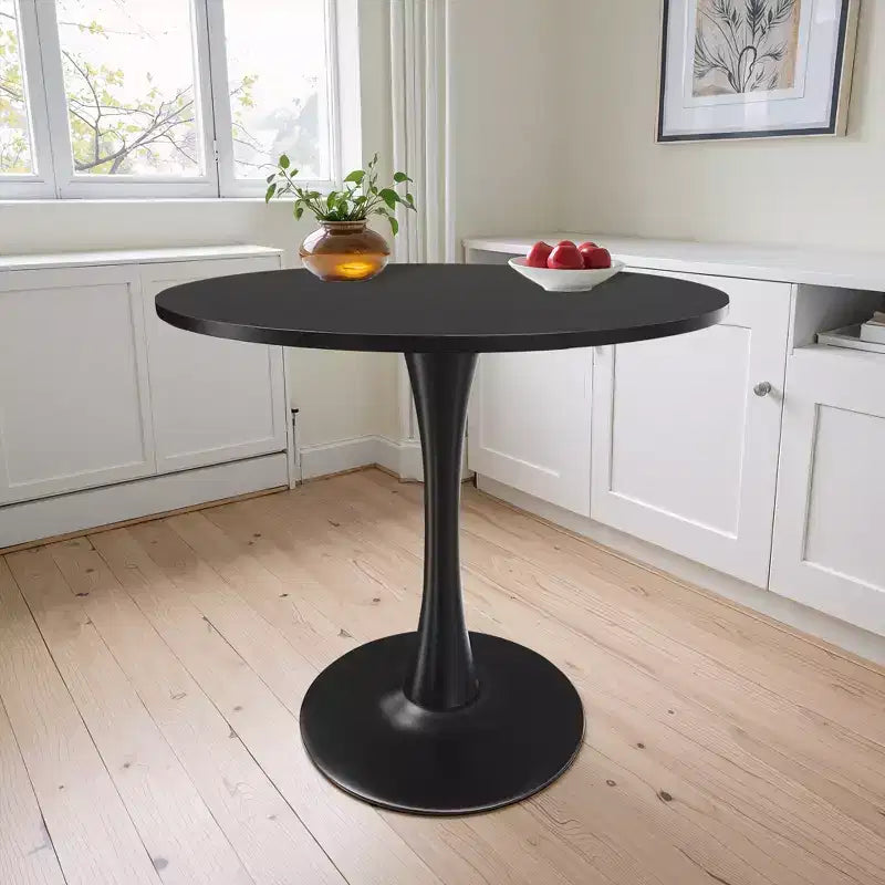 Mesa de comedor redonda negra/marrón/blanca de 80 cm, con tablero de madera, base de metal, con capacidad para 2-4 personas