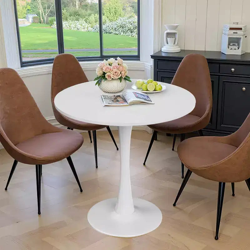 Mesa de comedor redonda negra/marrón/blanca de 80 cm, con tablero de madera, base de metal, con capacidad para 2-4 personas