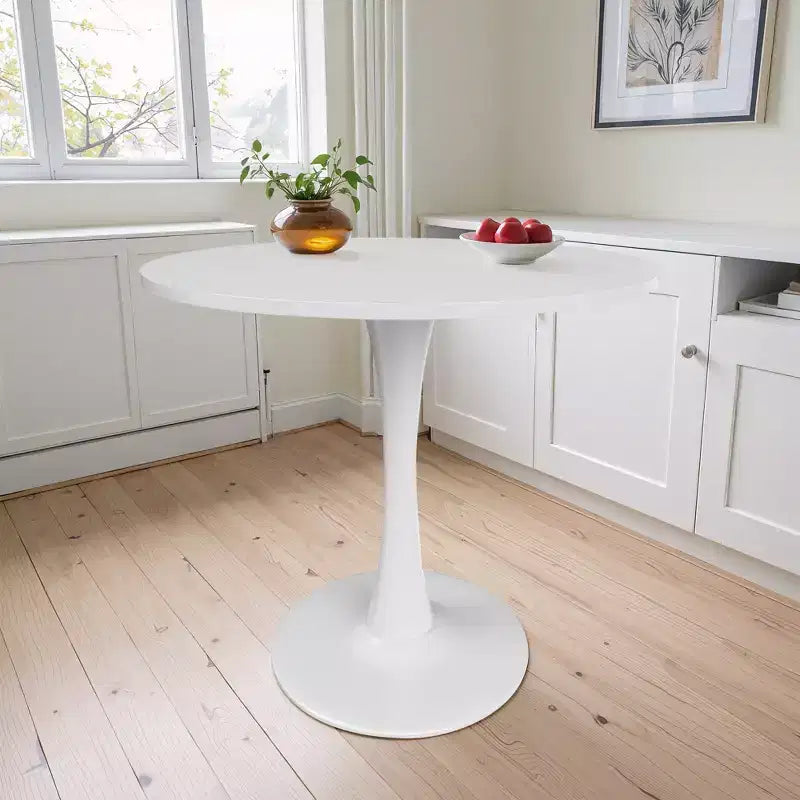 Mesa de comedor redonda negra/marrón/blanca de 80 cm, con tablero de madera, base de metal, con capacidad para 2-4 personas