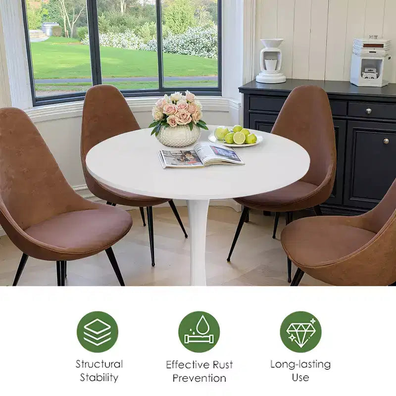 Mesa de comedor redonda negra/marrón/blanca de 80 cm, con tablero de madera, base de metal, con capacidad para 2-4 personas