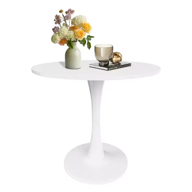 Mesa de comedor redonda negra/marrón/blanca de 80 cm, con tablero de madera, base de metal, con capacidad para 2-4 personas