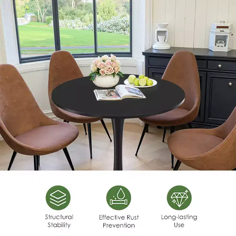 Mesa de comedor redonda negra/marrón/blanca de 80 cm, con tablero de madera, base de metal, con capacidad para 2-4 personas