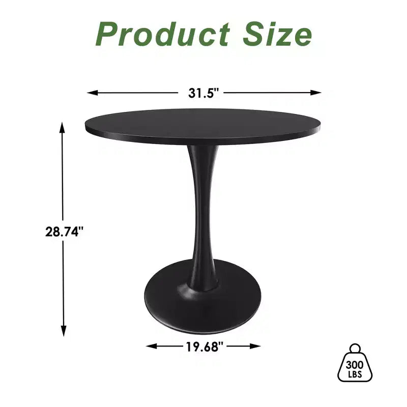 Mesa de comedor redonda negra/marrón/blanca de 80 cm, con tablero de madera, base de metal, con capacidad para 2-4 personas