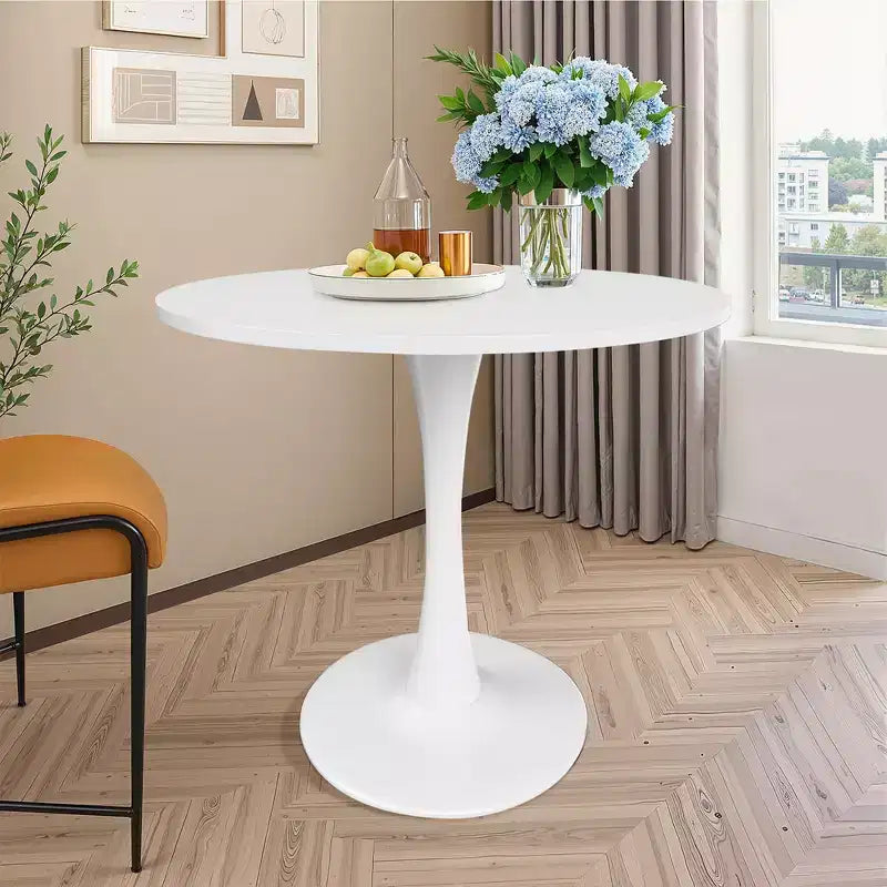 Mesa de comedor redonda negra/marrón/blanca de 80 cm, con tablero de madera, base de metal, con capacidad para 2-4 personas