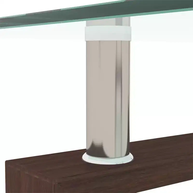 Mesa de centro rectangular de cristal transparente y metal negro con estante inferior