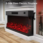 Mueble de TV de casa de campo blanco/negro de 72.8" con chimenea eléctrica de 3 lados, para televisores de hasta 80"