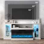 Mueble de TV de casa de campo blanco/negro de 72.8" con chimenea eléctrica de 3 lados, para televisores de hasta 80"
