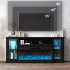 Mueble de TV de casa de campo blanco/negro de 72.8" con chimenea eléctrica de 3 lados, para televisores de hasta 80"