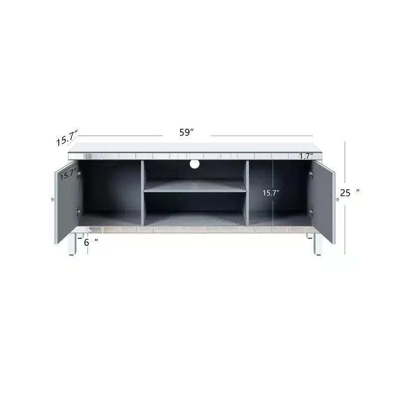 Mueble de TV de mediados de siglo con estante abierto y 2 armarios, apto para hasta 65"