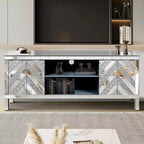 Mueble de TV de mediados de siglo con estante abierto y 2 armarios, apto para hasta 65"