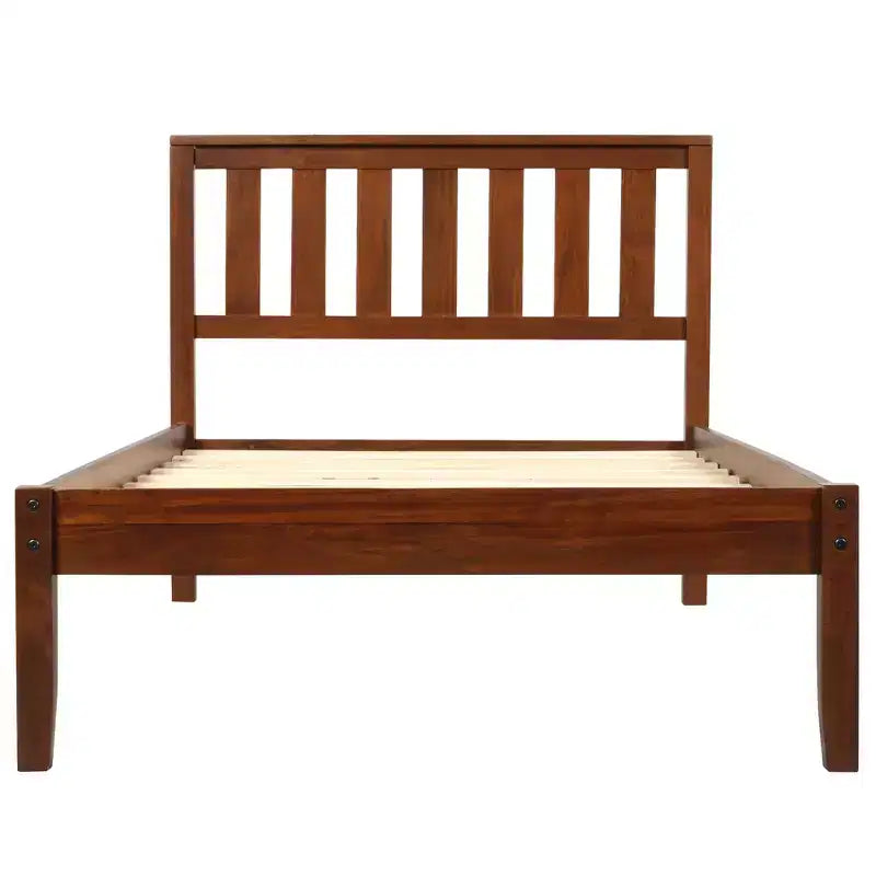 Cama de plataforma individual de madera de nogal con cabecero y piecero