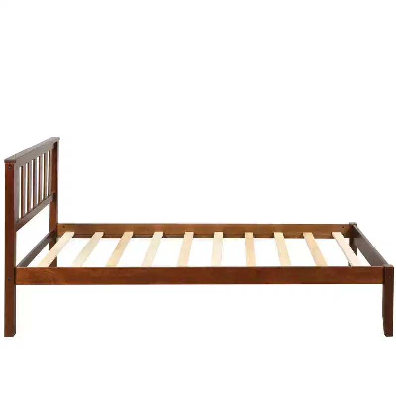 Cama de plataforma individual de madera de nogal con cabecero y piecero