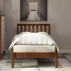 Cama de plataforma individual de madera de nogal con cabecero y piecero