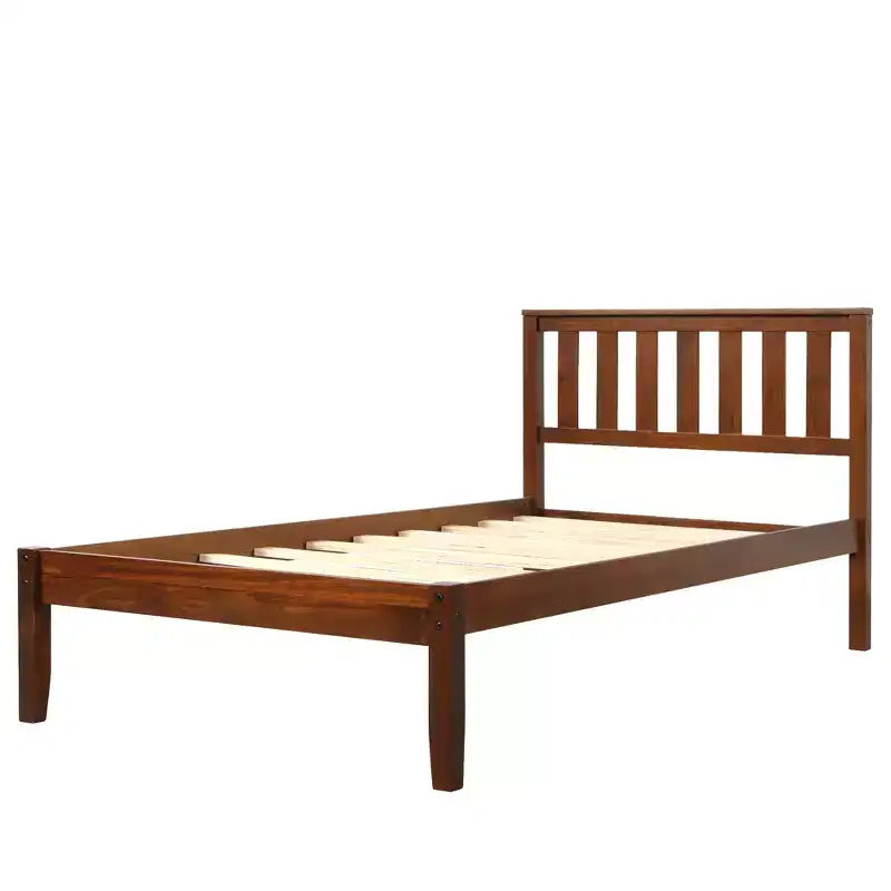Cama de plataforma individual de madera de nogal con cabecero y piecero