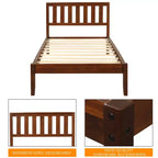 Cama de plataforma individual de madera de nogal con cabecero y piecero