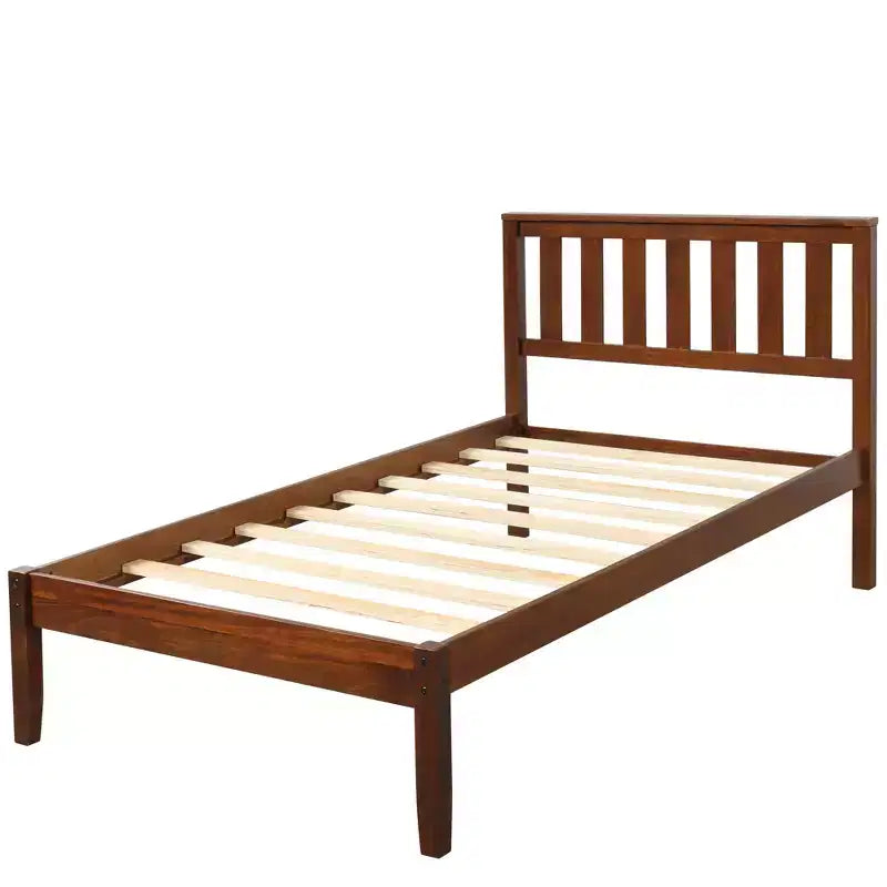 Cama de plataforma individual de madera de nogal con cabecero y piecero