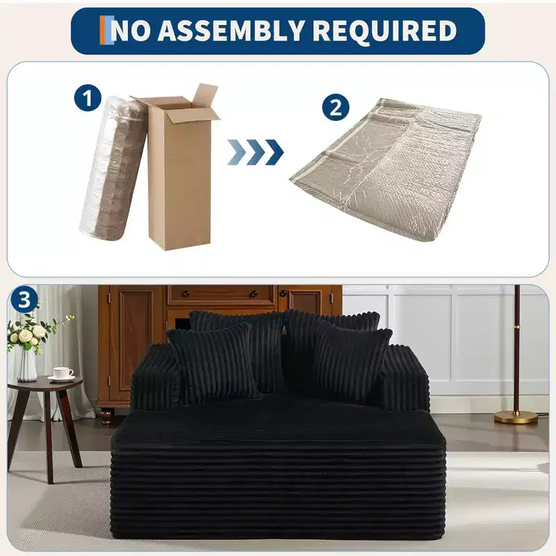 Chaise longue extragrande de pana beige/negra/gris/verde/blanca, sofá deshuesado para 2 personas con 4 almohadas