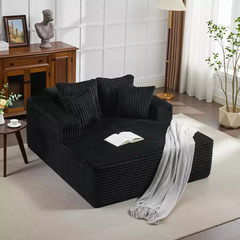 Chaise longue extragrande de pana beige/negra/gris/verde/blanca, sofá deshuesado para 2 personas con 4 almohadas