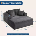 Chaise longue extragrande de pana beige/negra/gris/verde/blanca, sofá deshuesado para 2 personas con 4 almohadas