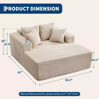 Chaise longue extragrande de pana beige/negra/gris/verde/blanca, sofá deshuesado para 2 personas con 4 almohadas