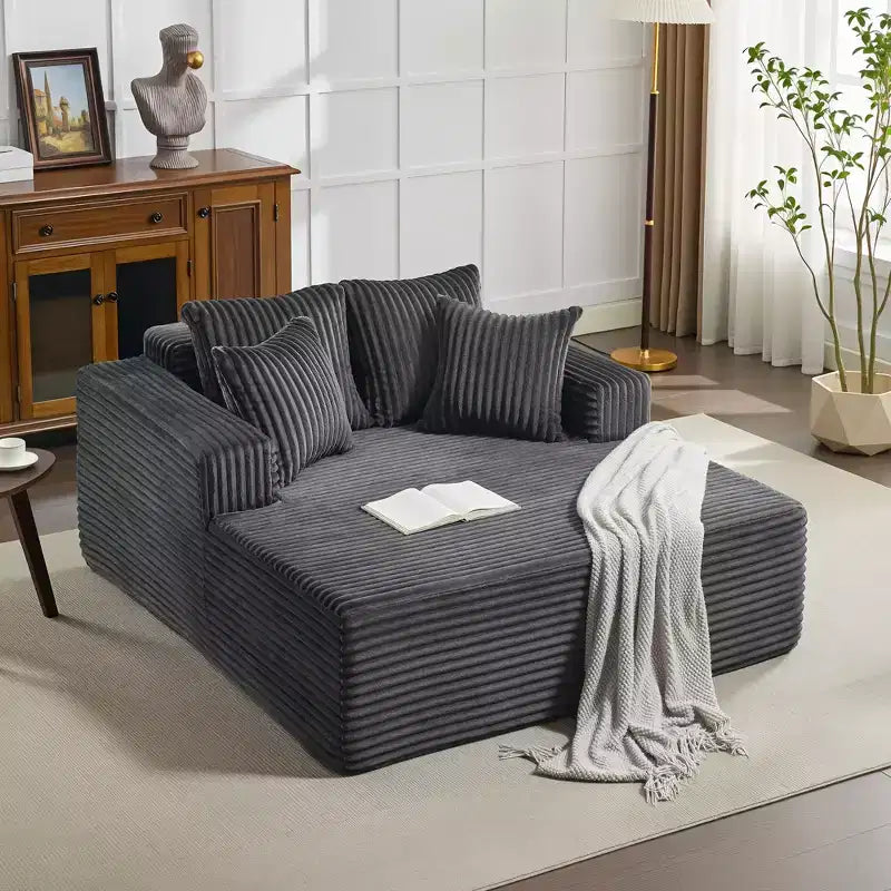 Chaise longue extragrande de pana beige/negra/gris/verde/blanca, sofá deshuesado para 2 personas con 4 almohadas