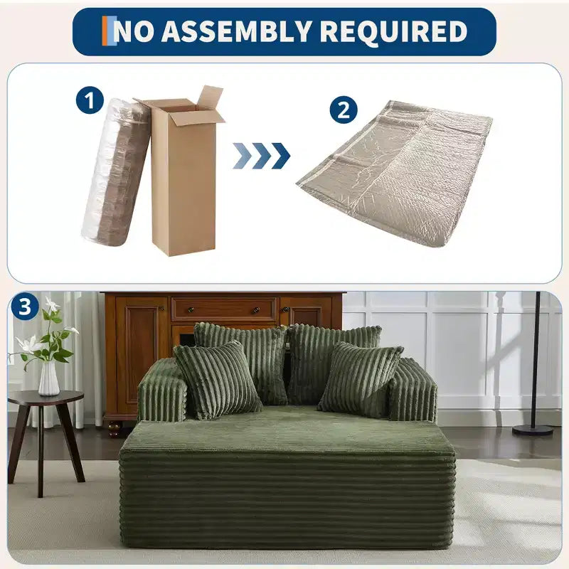 Chaise longue extragrande de pana beige/negra/gris/verde/blanca, sofá deshuesado para 2 personas con 4 almohadas