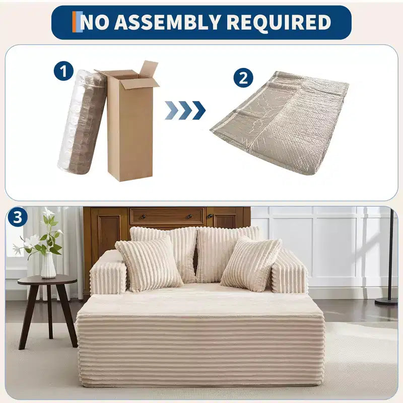 Chaise longue extragrande de pana beige/negra/gris/verde/blanca, sofá deshuesado para 2 personas con 4 almohadas