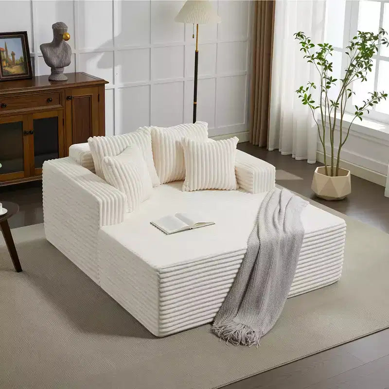 Chaise longue extragrande de pana beige/negra/gris/verde/blanca, sofá deshuesado para 2 personas con 4 almohadas